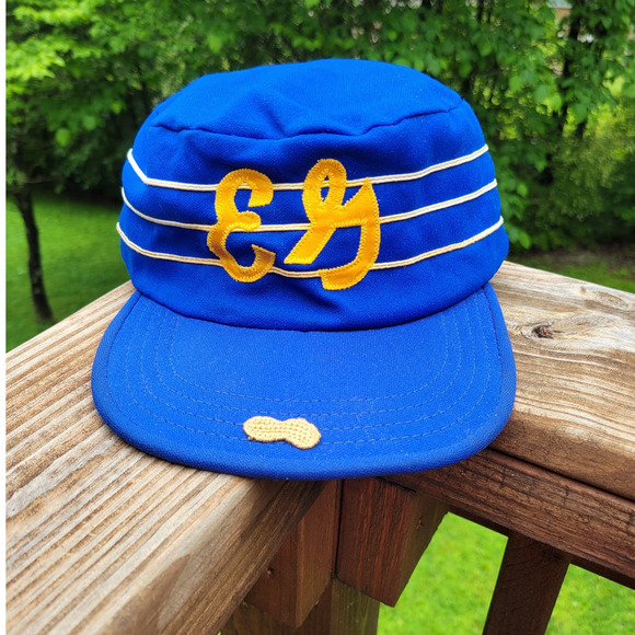 Vintage 80s Striped Distressed Pillbox "EG" Baseball Snap Hat - Picture 1 of 3